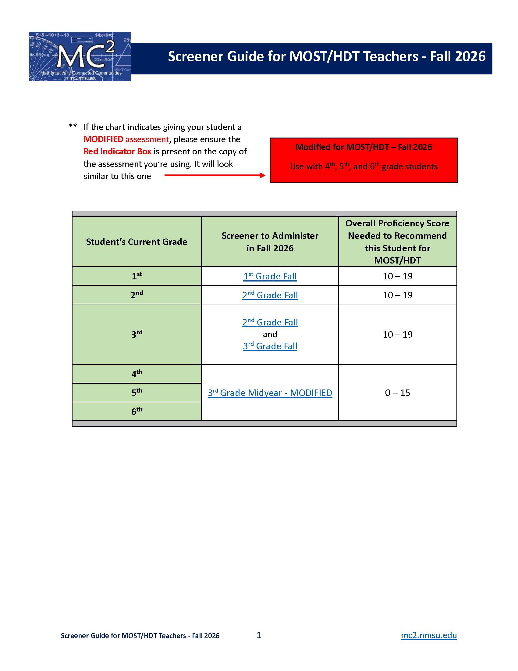 Fall 2026 Screener Guidance Screenshot