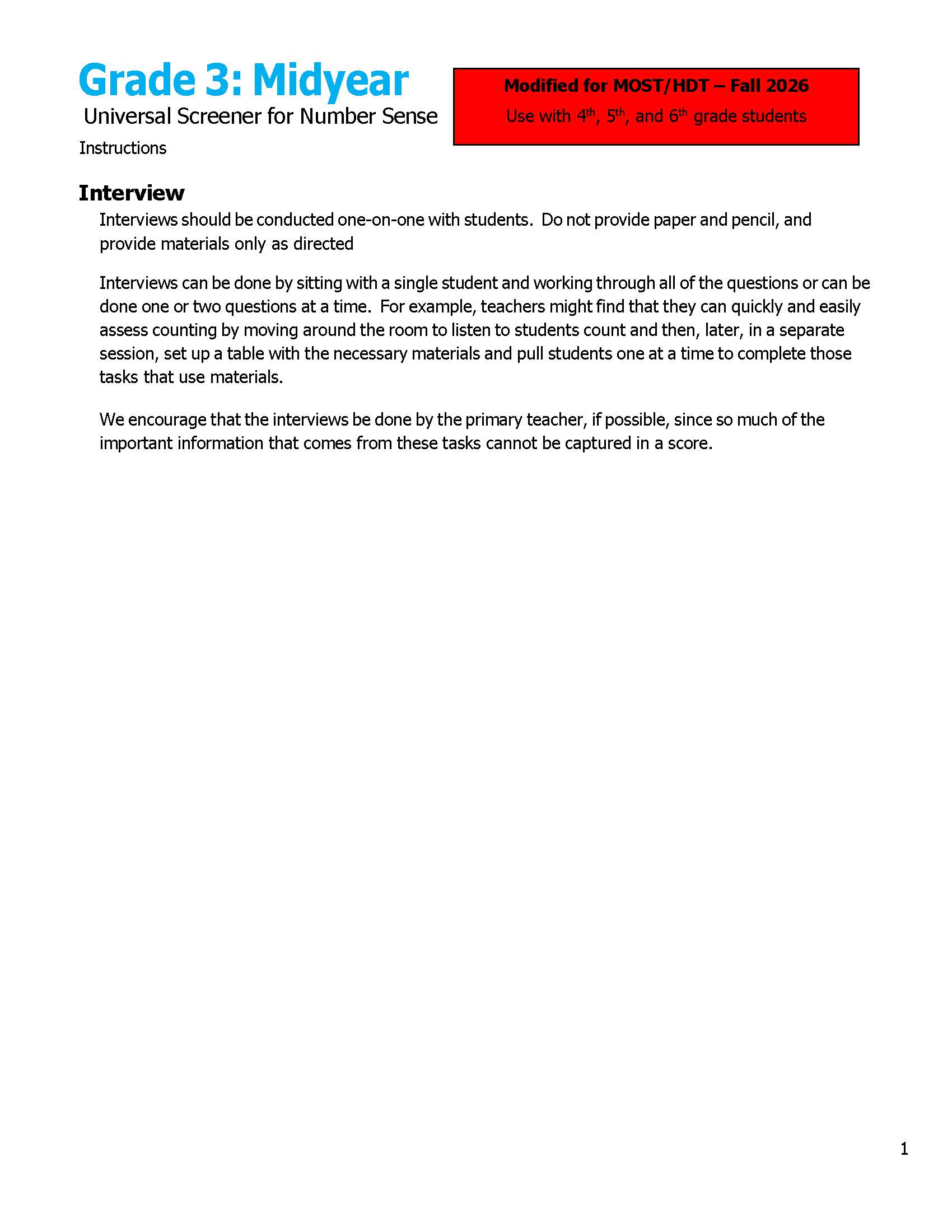 Grade 3 Midyear Screener Screenshot
