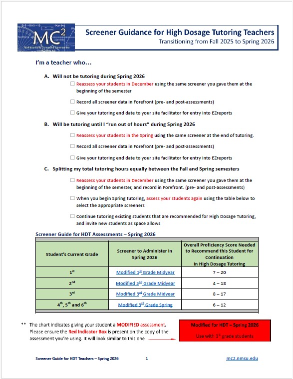 Spring 2026 Screener Guidance Screenshot
