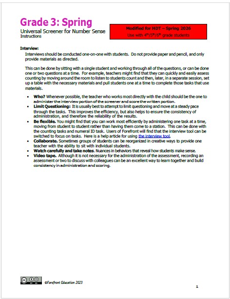 Grade 3 Spring Screener Screenshot